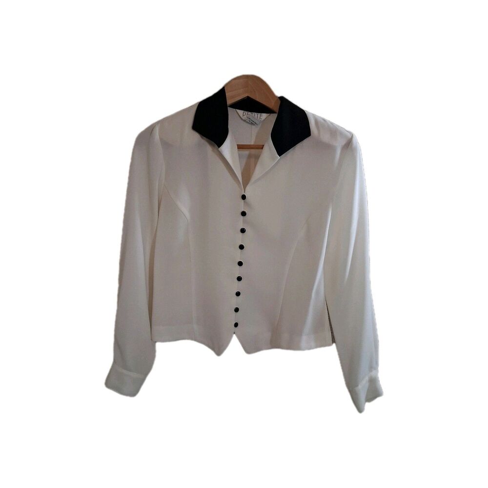 Vintage 80s/90s Button Down Blouse Womens Sz 8p Retro Career Formal Business